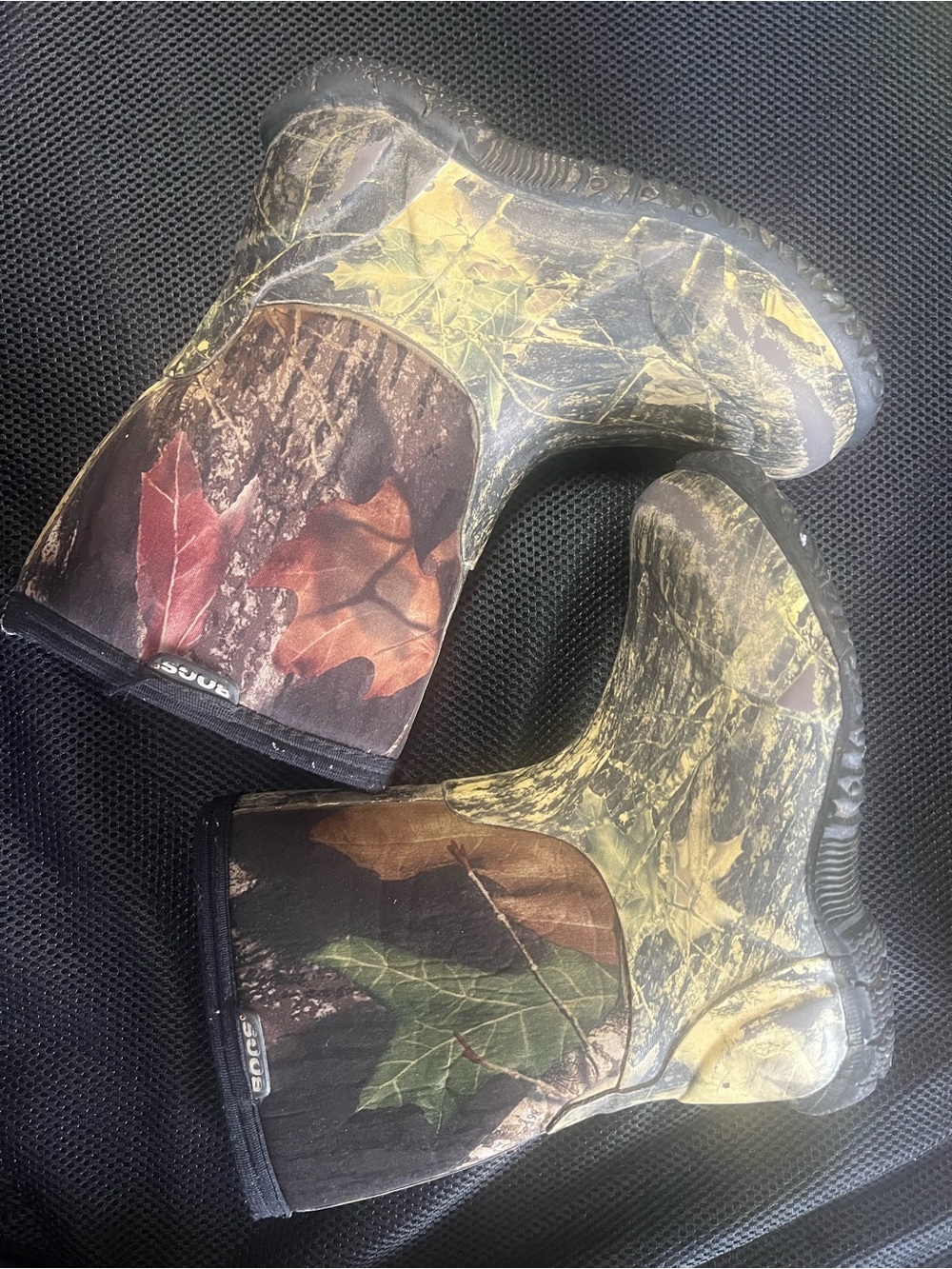 Bogs Kids Rain & Snow Boots in Brown Green Camo Leaf Print